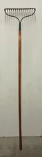 Vintage Garden Bow Rake 67" long 15 Tines Hardwood Handle Green 15" wide