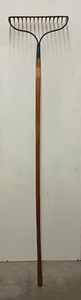 Vintage Garden Bow Rake 67" long 15 Tines Hardwood Handle Green 15" wide
