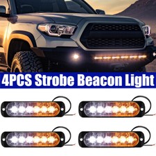 4x 6LED Emergency Strobe Lights Amber White Warning Flashing Beacon Light Bar