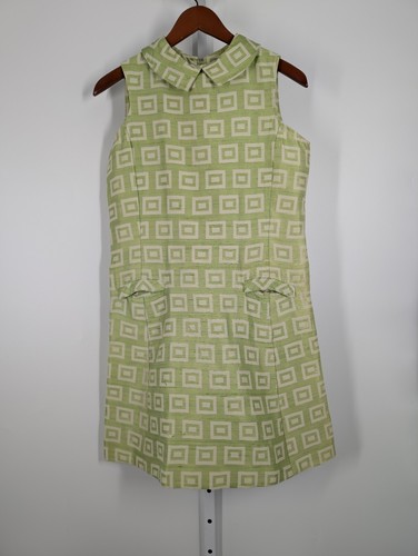 Vintage 50s 60s Handmade Silk Geometric Mod Atomic Green Handmade Dress - Picture 2 of 6
