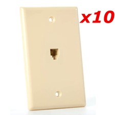 10 Pack - 1-Port RJ11 6P4C Smooth Telephone Phone Jack Face Wall Plate - Ivory