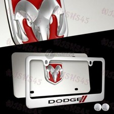 Marco de matrícula de acero inoxidable espejo 3D Dodge Stripes 2 piezas - DELANTERO Y TRASERO