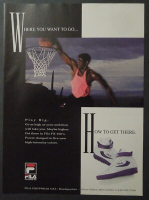 1992 FILA FX-100's Athletic Basketball Sneakers Magazine Ad
