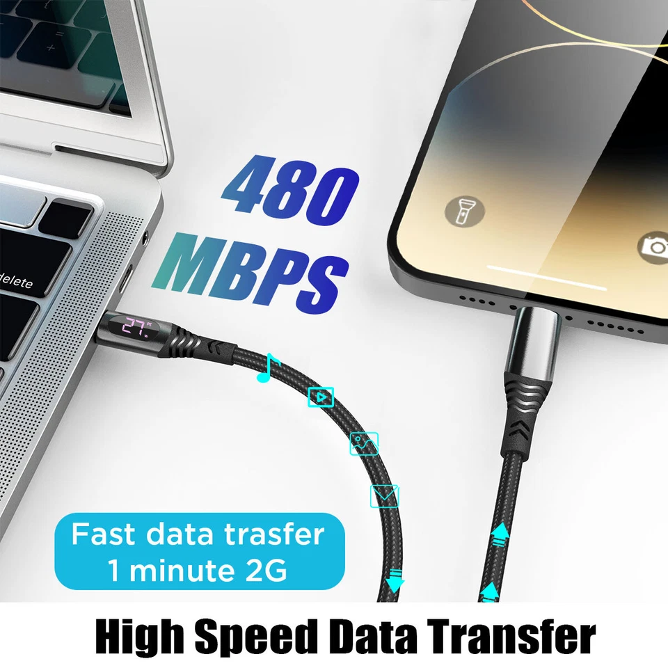 Type C to iPhone Charger 27W PD Fast Charging Cable for iPhone 14 13 12 11 Pro - Image 4 of 4