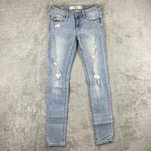 Abercrombie & Fitch Super Skinny Low Rise Jeans 0R 25W 31L Light Wash Distress - 第 1/8 張圖片