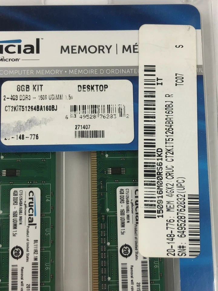 Crucial 8GB (2x4GB) DDR3-1600 UDIMM 1.5v CT51264BA160BJ Desktop RAM - Image 4 of 4