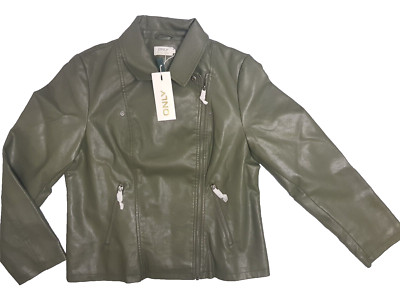 ONLY Damen Jacke Bikerjacke Kunstlederjacke olive Gr. M NEU UVP 59,99 
