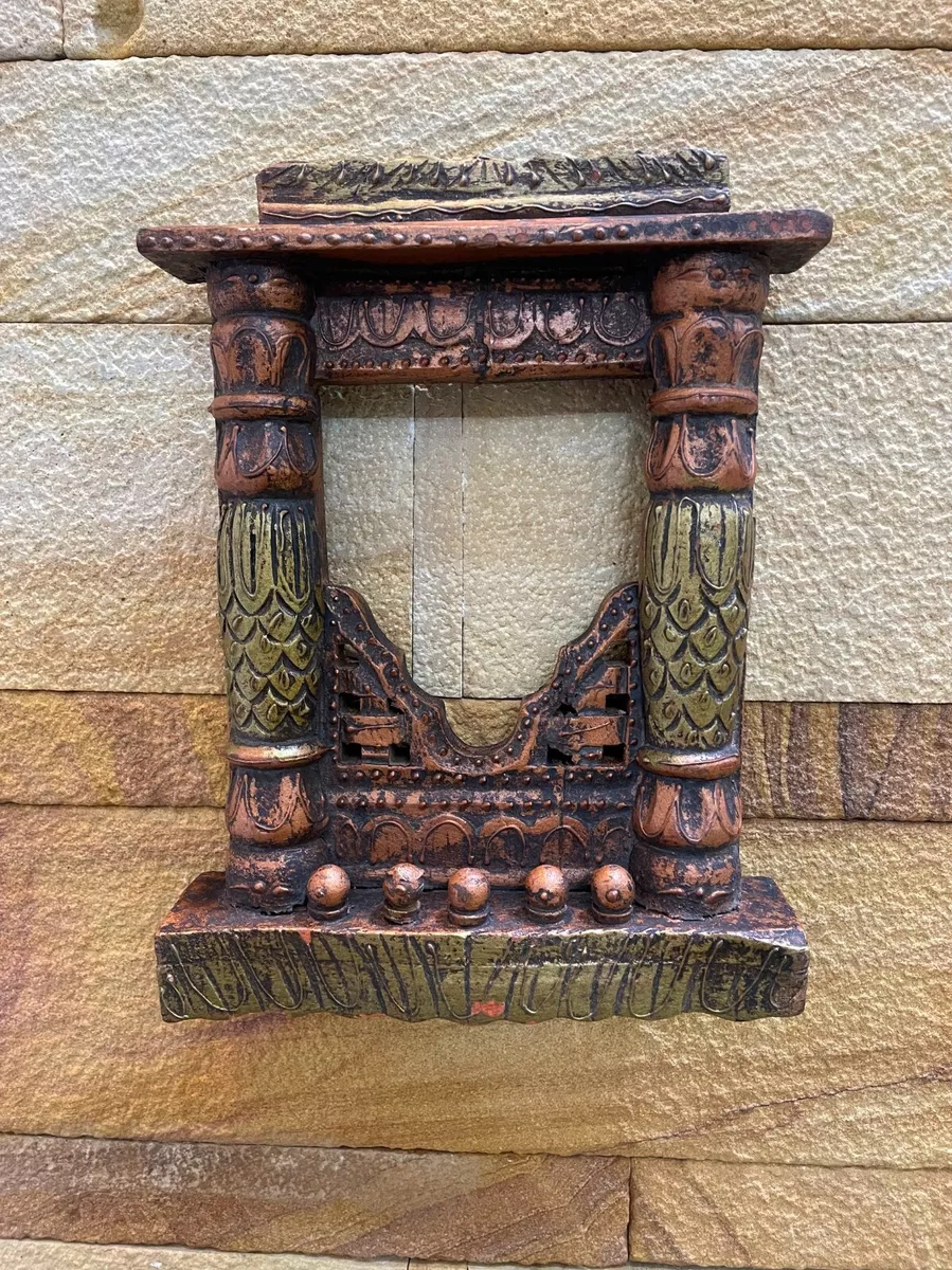 Wooden Window Wall Frame Hand Painted Hand Carved Indian Ethnic