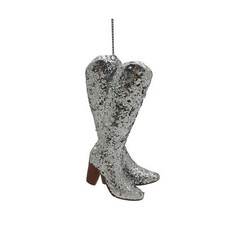 Kurt Adler Hanging Resin Christmas Tree Ornament, Silver Cowboy Boots, 4"