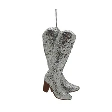 Kurt Adler Hanging Resin Christmas Tree Ornament, Silver Cowboy Boots, 4"