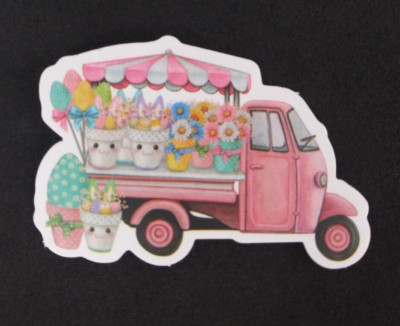 Truck Delivering Treats & Flowers Easter Sticker 1.5'' x 2.18'' (U)