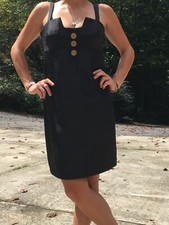 NINE WEST Womens Black Sleeveless Low Back Front Button DRESS Size 6