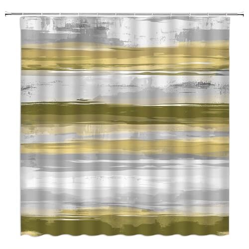 Abstract Gold Gray Shower Curtain Striped Geometric Neutral Aesthetic Waterco... - Picture 1 of 5