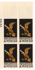 US Stamp Scott #1344, 6c, Register & Vote, Plate Block of 4, MNH