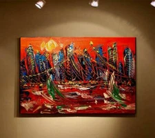 LANDSCAPE  NYC BY  MARK KAZAV - ORIGINAL OIL PAINTING ABSTRACT MODERN AR3drh6uT 