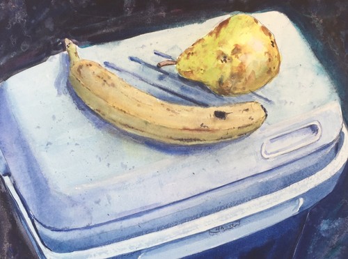 Watercolor Original Painting Lunch Box Cooler 12" x 9" NOT A PRINT - Picture 2 of 6