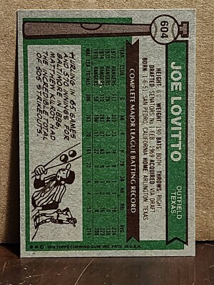 1976 Topps Set-Break #604 Joe Lovitto BASEBALL CARD | eBay