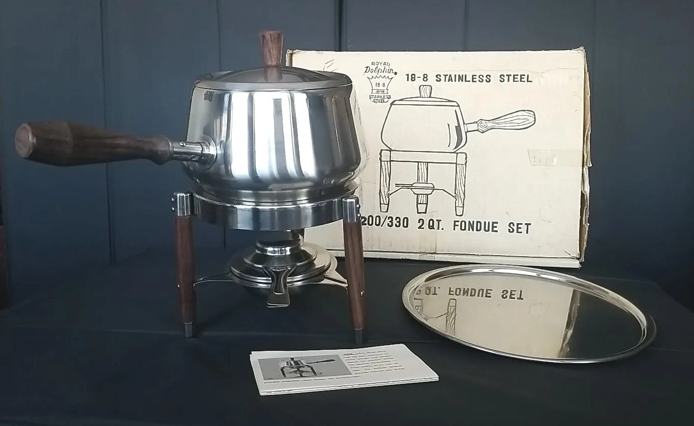 VTG Royal Dolphin Fondue 200/330 2 Quart Pot Set 18-18 Stainless Steel Japan