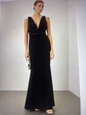 badgley mischka Pleated Trim Black V-Neck Sleeveless Mermaid Gown Size 10