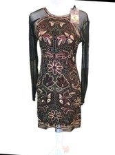 NWT Chelsea Violet Dress L Sequins Stretch Sheer Sleeves Cocktail Parties Events