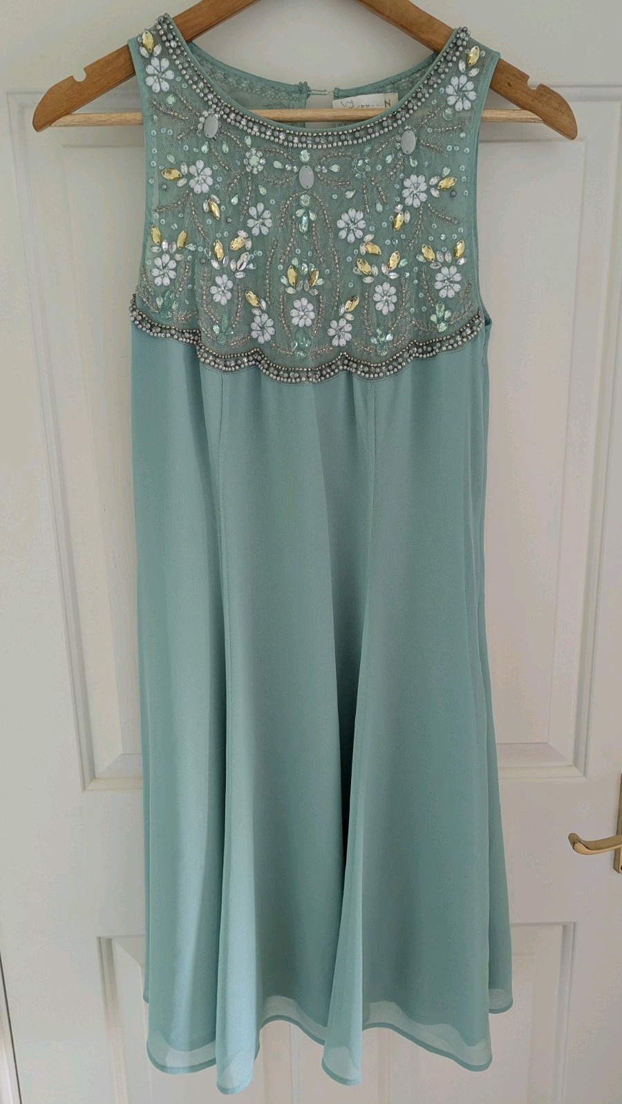 Beautiful Monsoon turquoise / aqua beaded occasion dress, size UK 8, worn once