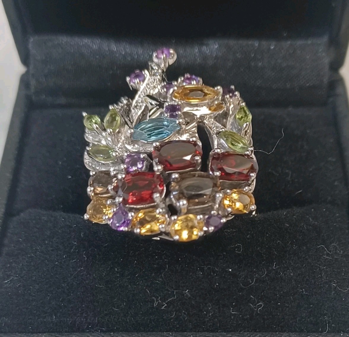 Large 925 Silver Ring With Multiple Gemstones Fro… - image 1