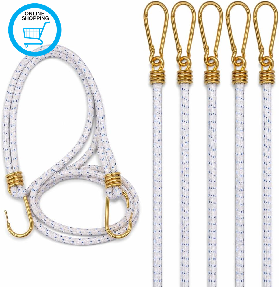 Heavy Duty Bungee Cords with Carabiner Clips | 70” Long Elastic Straps for Tarps