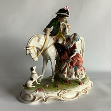 Early 20th Century Kister Scheibe-Alsbach Rider with Lady Porcelain Figures 10"