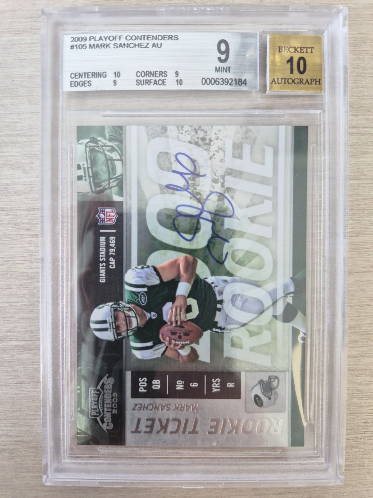 2009 Playoff Contenders #105 Mark Sanchez RC Rookie BGS 9 w/ Two 10's AUTO Jets