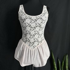 Vtg Pink Lace Romper Teddy Slip S Coquette Fairy Ballet Romantic Sheer Layering