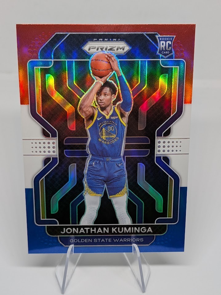 2021-22 Panini Prizm Jonathan Kuminga Red White and Blue Prizm #307 (RC)