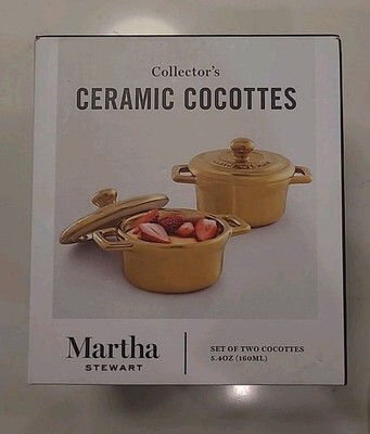 RARE Martha Stewart Collector s GOLD Ceramic Cocottes Set of Two 5.4oz (B3-E1)