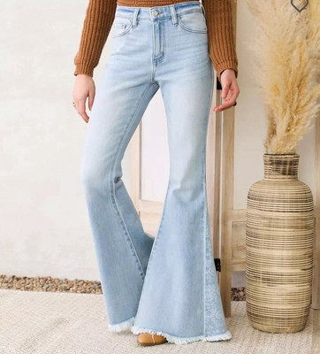 KanCan Signature High Rise Print Inset Blue Flared Women's Jeans Size 29