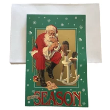 Lot of 7 Plus Mark It's The Season Christmas Greetings Cards Santa Wood Horse