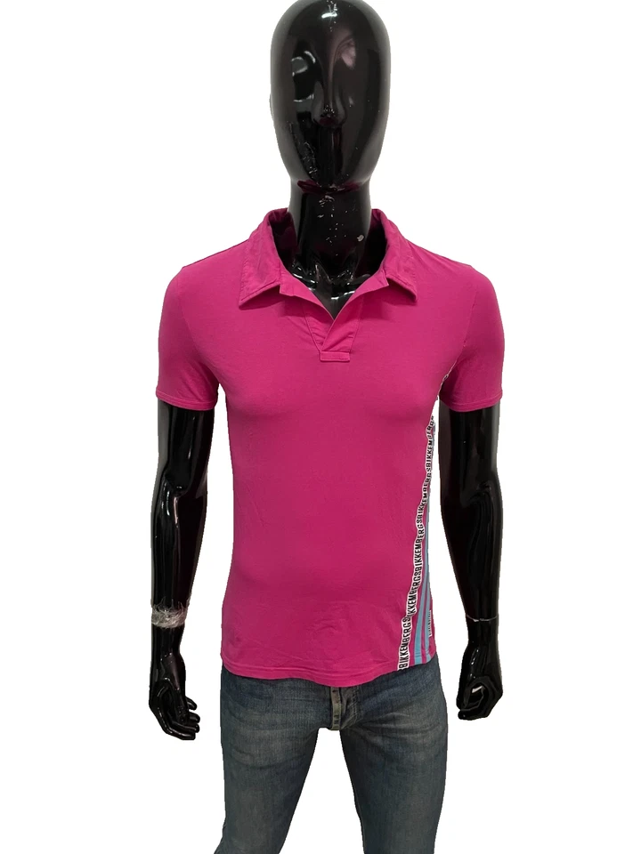 Polo Bikkembergs Uomo Taglia M Fucsia Slim Fit Cotone Logo Laterale Originale - Imagem 3 de 4