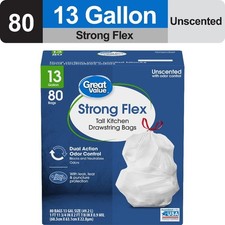 13 Gallon Tall Kitchen Trash Bags Drawstring Unscented 80 Count Strong Flex