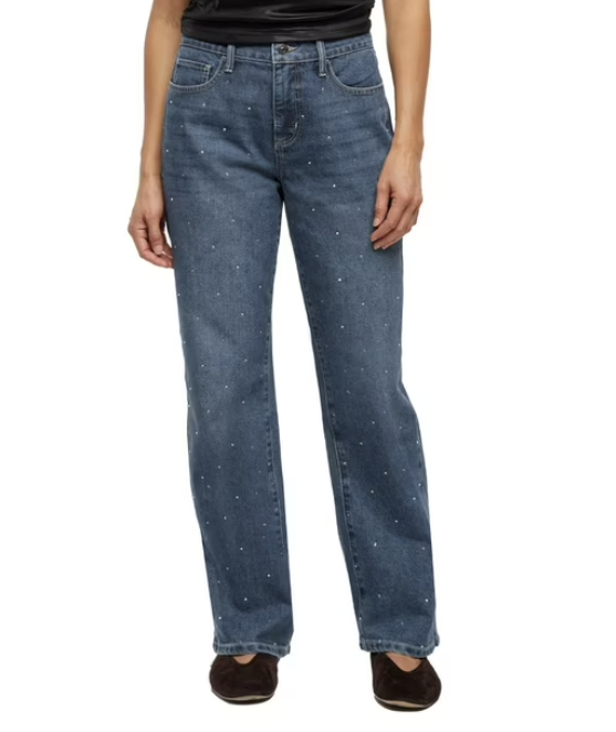 Jean Blue Straight Leg Embellished Women's 14 By Express MSRP 98.00