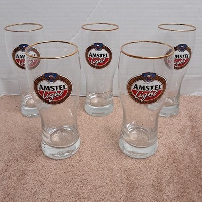 (5) Vintage Amstel Light Pilsner Beer Glasses Weighted Bottom Collector Edition