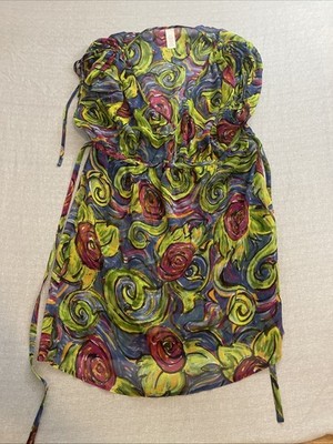 Womens XL Carlos Falchi And Mark Rio Floral Sheer Mini Smock Dress Beach
