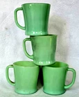 Lot of 4 Fire King Jadeite Green Glass D Handle Mugs w 1 Flat Bottom