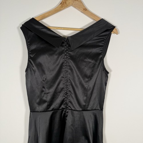 Lindy Bop Size 14 Black Satin Dress Rockabilly Swing Occasion Pin Up 50s Crane - Picture 9 of 13