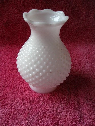 Vintage Replacement Lamp Shade, Hobnail Milk Glass, Ruffled Edges
