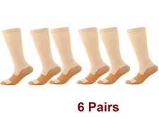(6 Pairs) Copper Compression Socks 20-30mmHg Graduated Support Mens Womens S-XXL