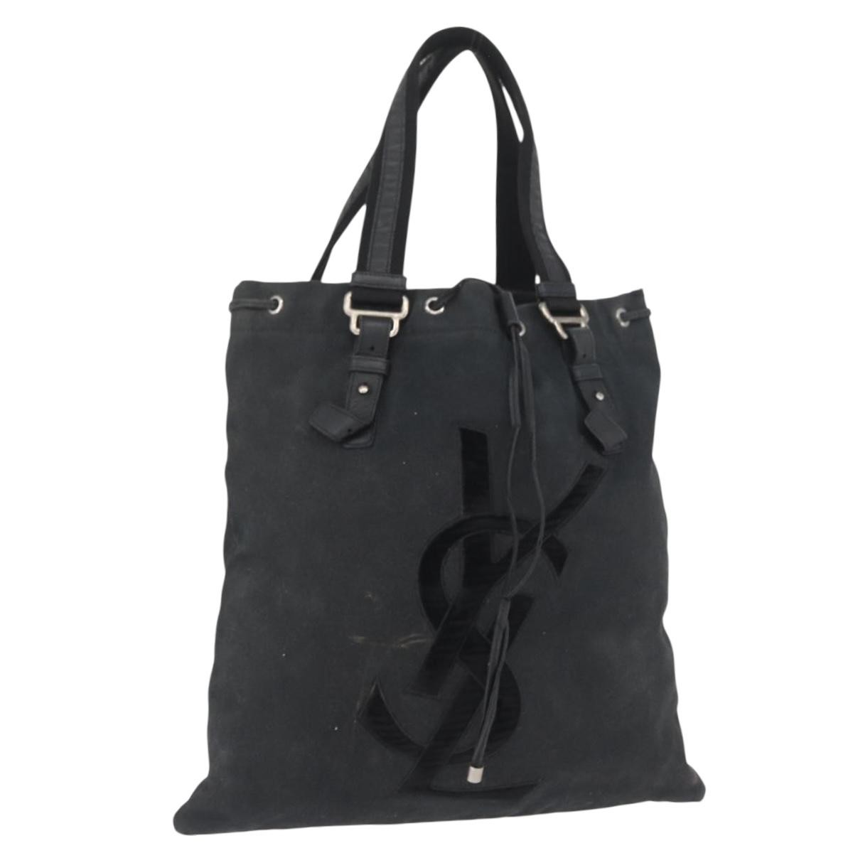 SAINT LAURENT Kahala Tote Bag Canvas White Silver 121631 Auth
