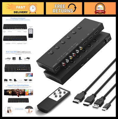 5-in-1 HDMI/AV Switcher & RCA to Digital Converter, 3 HDMI & 2 AV Inputs, HDR, H