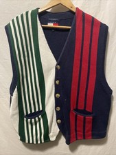 Vtg Y2K Tommy Hilfiger Button Down Sweater Vest Cable Knit Red Preppy Classic XL