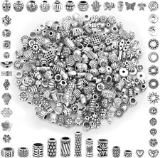 350Pcs Silver Spacer Beads Mixed Metal Bulk for Jewelry Making DIY