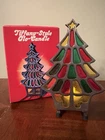 Tiffany Style 1977 Cast Iron Glo-Candle Holder Stained Glass Christmas Vintage