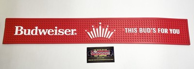 Budweiser Beer  This Bud s For You  Rubber Bar Rail Spill Mat 24x3.5  Brand New!