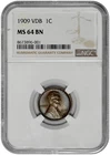1909 VDB 1C Lincoln Wheat Cent NGC Graded MS 64 BN with Toning in New Holder